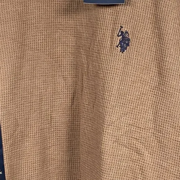 US Polo Assn Thermal Shirt Men's 4XL Logo Waffle Knit Crew Neck Brown New - Picture 3 of 7